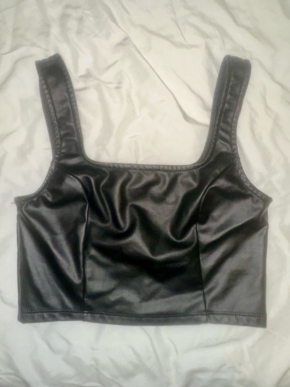 Olive & Oak Black Vegan Leather Cropped Tank
